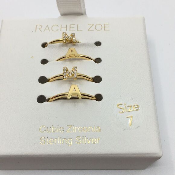 NIB Rachel Zoe Sterling Silver Vermeil Cubic Zirconia Mama Stacking Rings Sz 7 - Picture 11 of 11